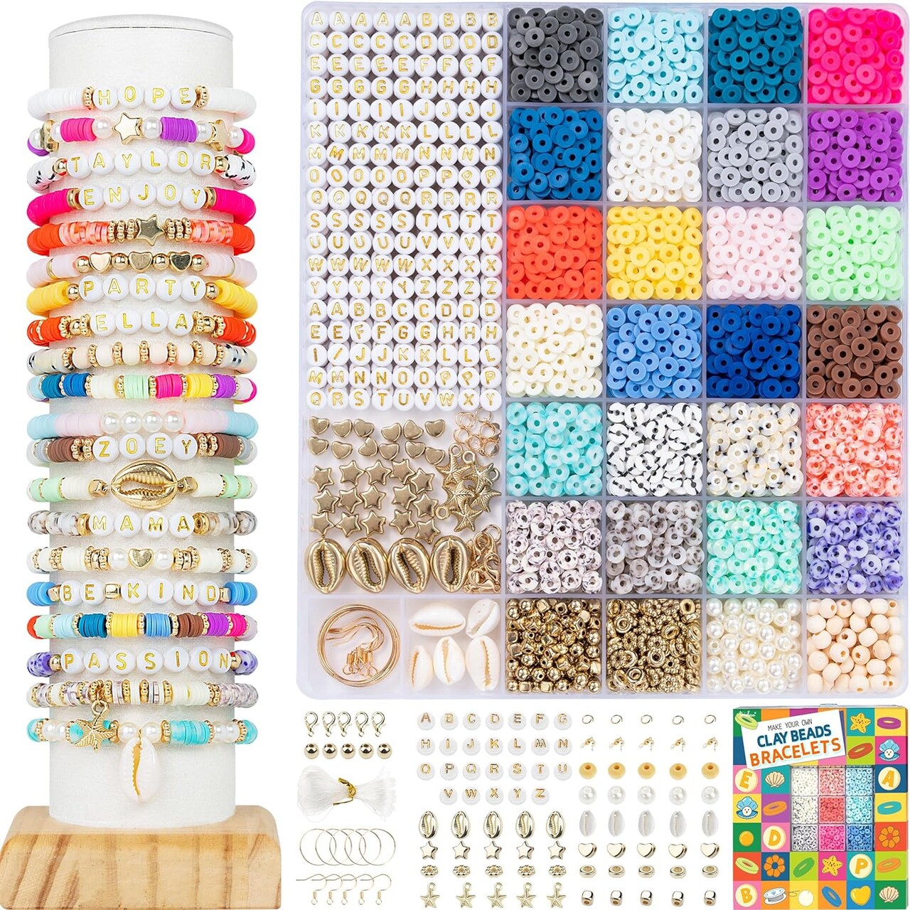 Clay Bead Kits, 6000pcs Kids Bracelet Making Kit, 24 Summer Colors Preppy Polymer Heishi Beads for Bracelets, DIY Clay Bead Set, Girls Arts and Crafts Gifts Toys